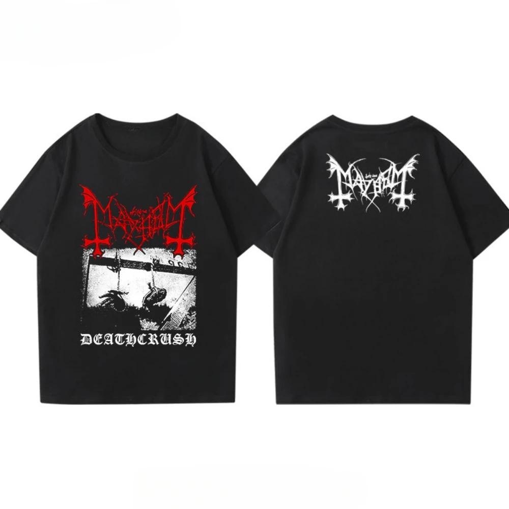 2025 New Mayhem Hem Hem Band Perimeter Short Sleeve T-shirt Men Women Loose Norwegian Y2k Black Metal Rock Band Half Sleeve