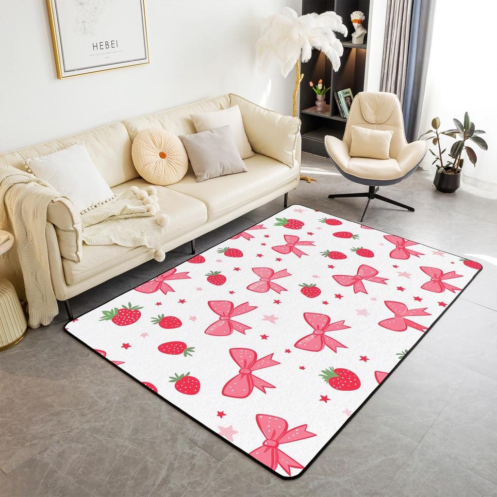 Erosebridal Bowknot Living Room Rugs for Girls, Girly Bow Knot Decorative Carpet Stripes Diamond Area Rug 6'6" x 4'11" for Kids Women, Kawai