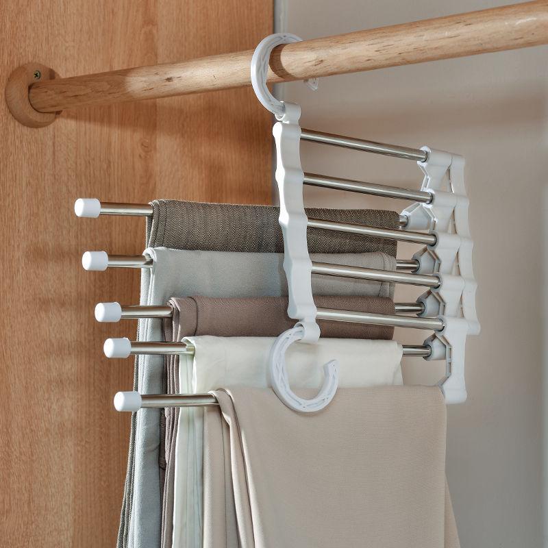 Multi-Layer Pants Hanger Hook Stainless Steel Hook Foldable Space Saving Organizer Wardrobe Storage Trousers Hooks Home Supplies