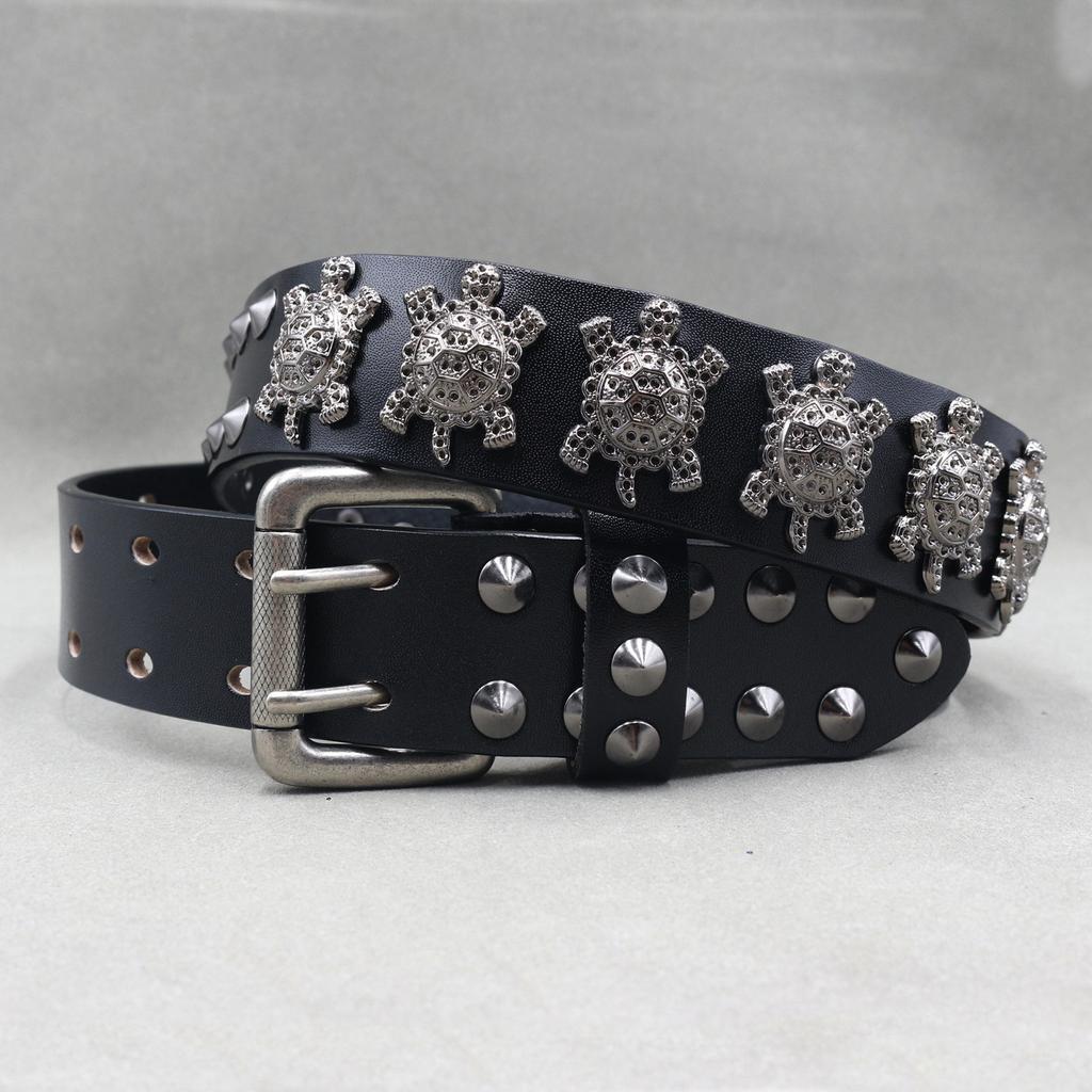 New Genuine Leather Turtle Rivet Wide Belt Men and Women's Personalized Heavy-work Punk Cowhide Neutral Belt