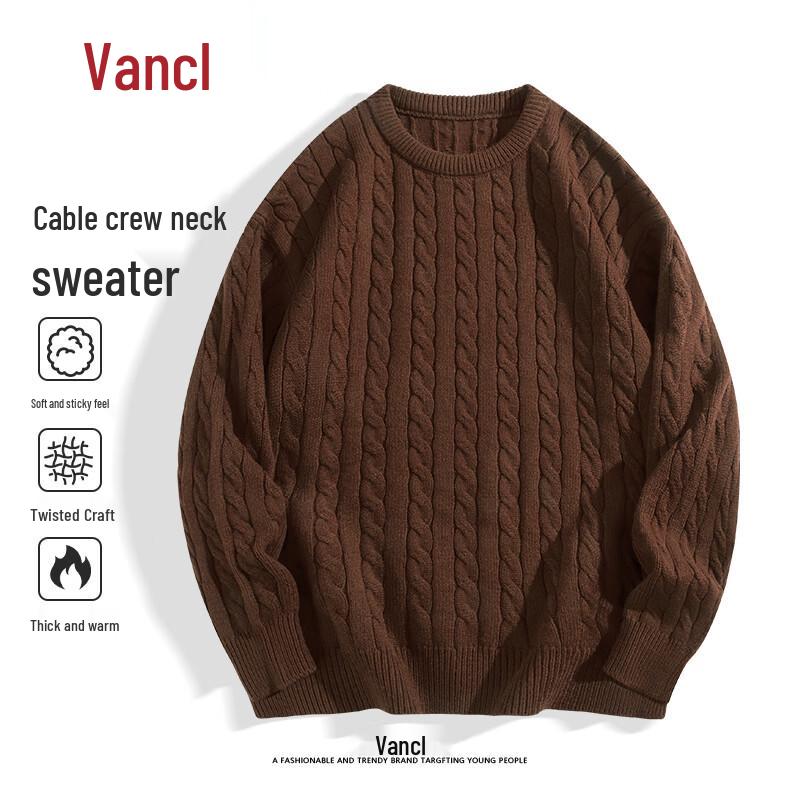 VANCL Men's Relaxed Fit Cable Knit Crew Neck Sweater