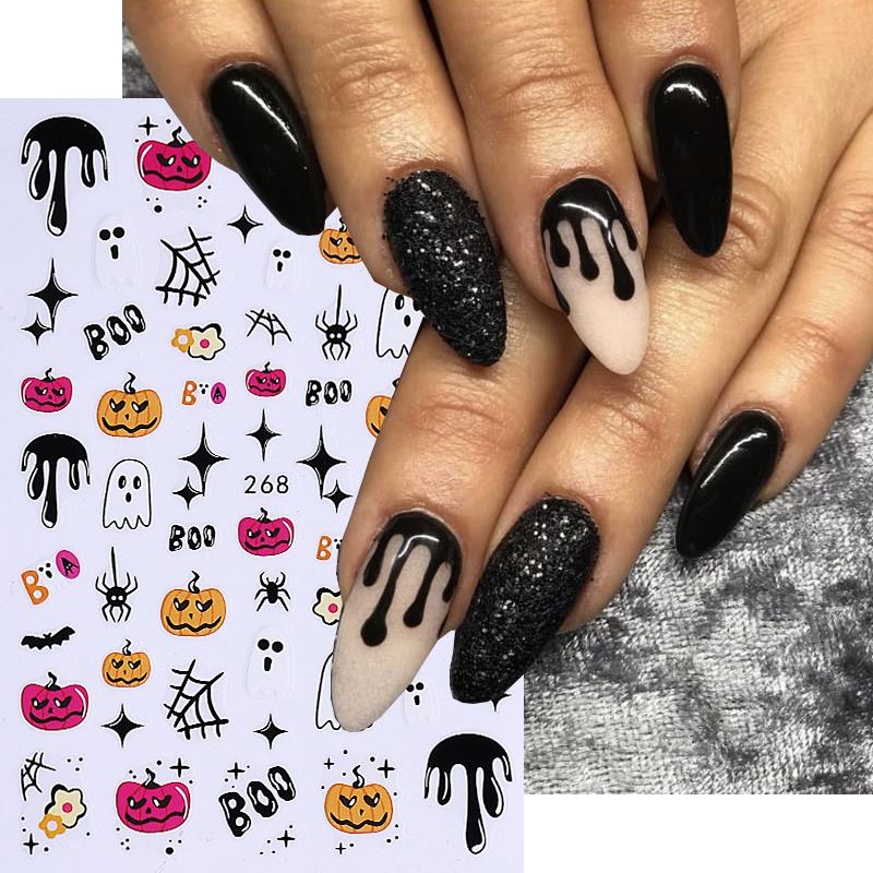 1/6 Pcs Halloween Nail Stickers Cute Skull Pumpkin Ghost Spider Nail Slide Decals Nail Supplies Manicure Decoration