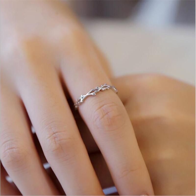 New Simple Twig Thorn Leaf 925 Sterling Silver Jewelry Not Allergic Popular Branch Exquisite Women Opening Rings R127