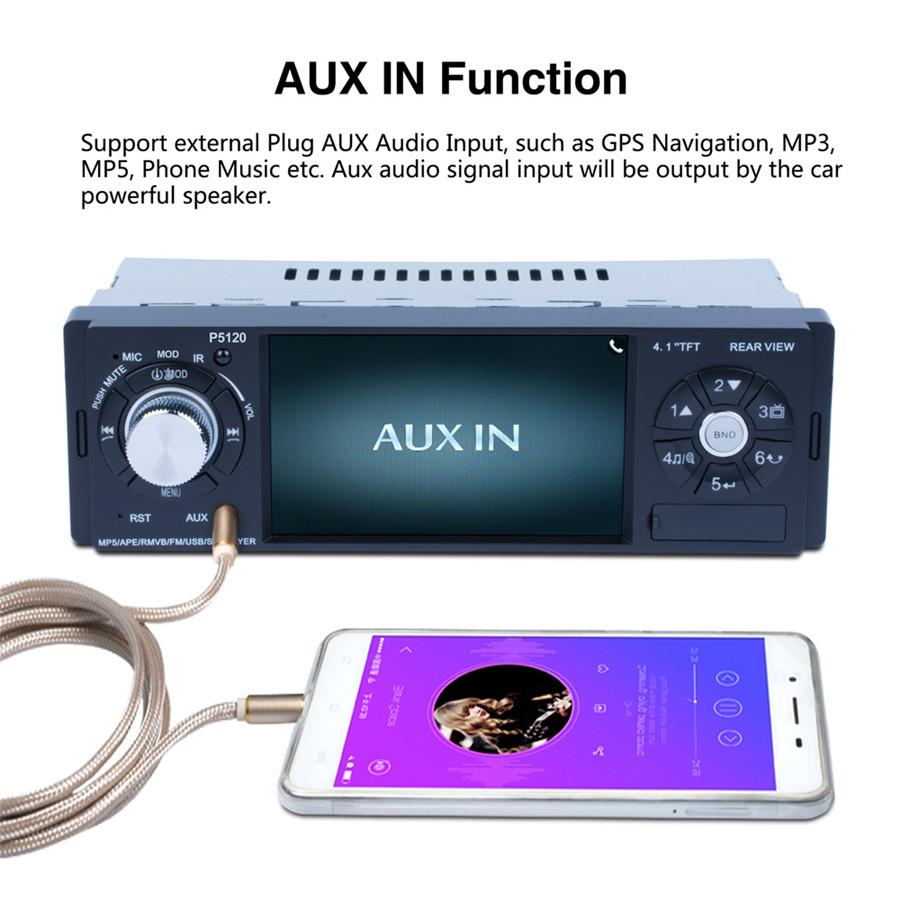 4.1" 1DIN 1080P HD Car In-Dash Digital MP5 Stereo Audio MP3 Player FM Radio Bluetooth 7 Colors Backlight With Steering Wheel  Control Remote