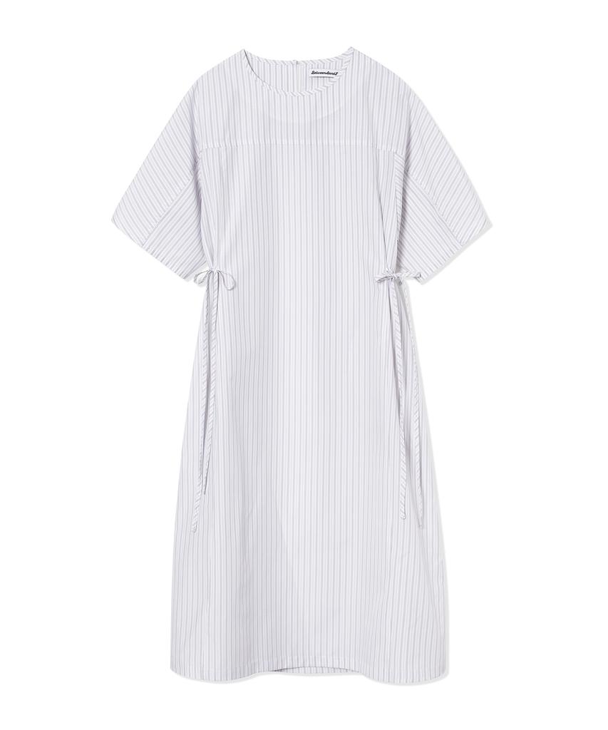 Between A And B Waist Ribbon Stripe Long Dress [White]