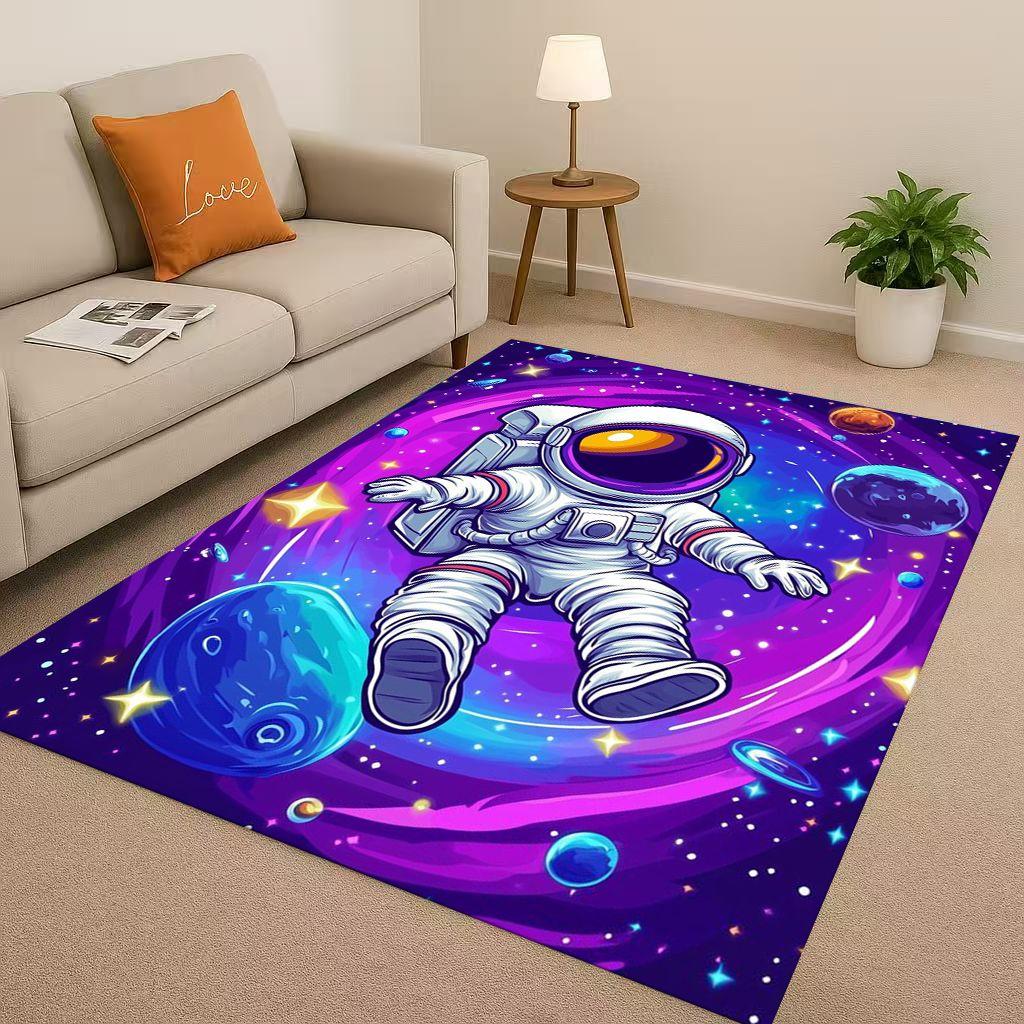 3D Cartoon Astronaut Spaceman Planet Living Room Non Slip Area Rug Carpet for Bedroom Playroom Sofa,Home Decor Doormat Christmas