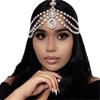 European and American Fashion White Gem Drop Pendant Head Chain Bridal Wedding Multi-Layer Rhinestone Forehead Lace Jewelry