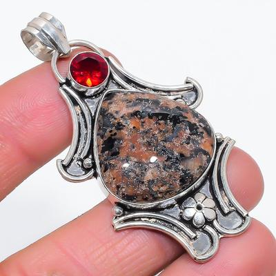 Natürlicher Honig Dendritischer Granat 925 Sterlingsilber Schmuck Anhänger 2,48" R1a04