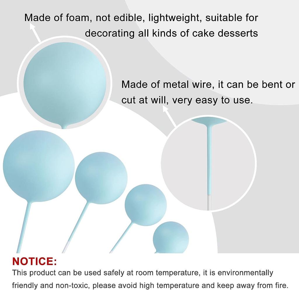 32Pcs Blue Gold Ball  Mini Balloons Foam Balls Cake Picks Cake Topper Balls for Wedding Party Birthday Cake Topper Decorations