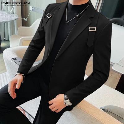 Men Lapel Neck Long Sleeve One Button Blazer Slim Waist Thin Coats