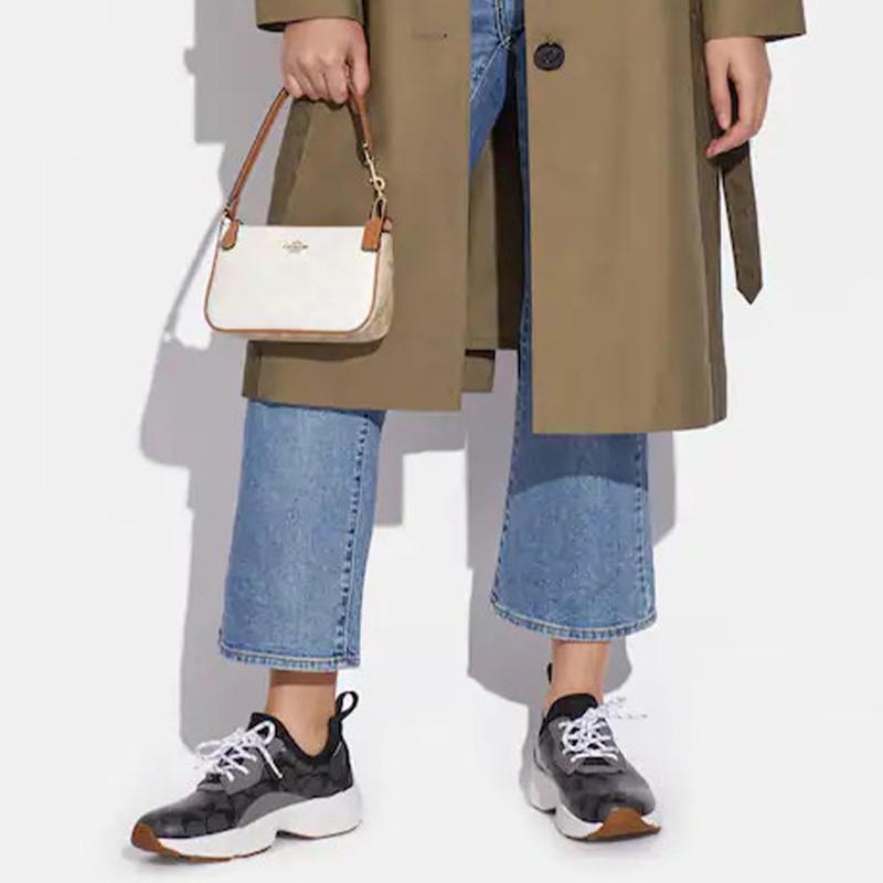 Coach Nolita 19 Metallic Logo Classic Print Faux Leather Mahjong Bag Women Shoulder Bag White Glacier-White CA444-IMRFI