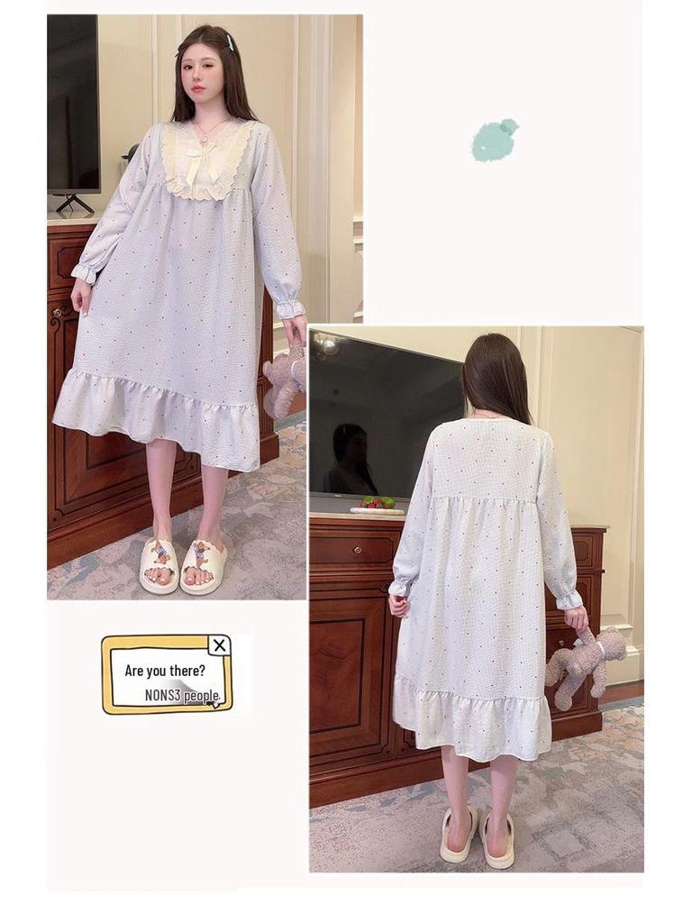 Retro-Blumen-Baumwoll-Nachthemd mit langen Ärmeln & Brustpolstern, Übergröße 220 Jin - Bequem für Frühling & Herbst