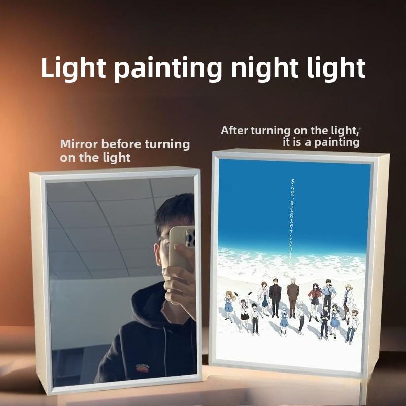 21cm/8.27in Evangelion Light Painting 3D Led Mirror Lamp Anime Figure Peripherals Desktop Collectible Crafts Birthday Decoration