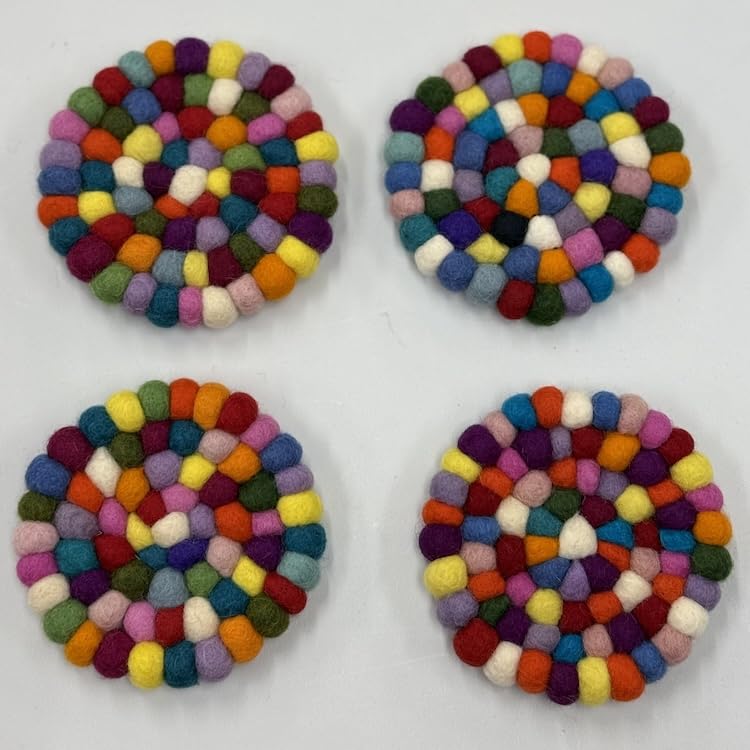Wool Felt Coasters, Set of 4 (4 Multicolored)