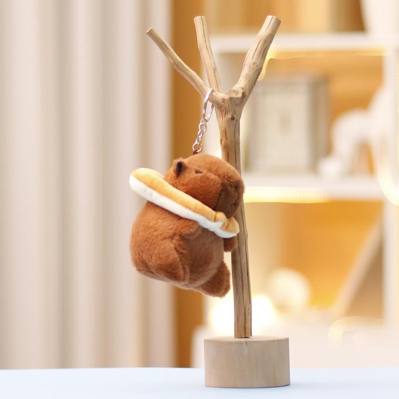 Hamburger Capybara Toast Keychain Cute Cartoon Girl Backpack Hanging Plush Doll