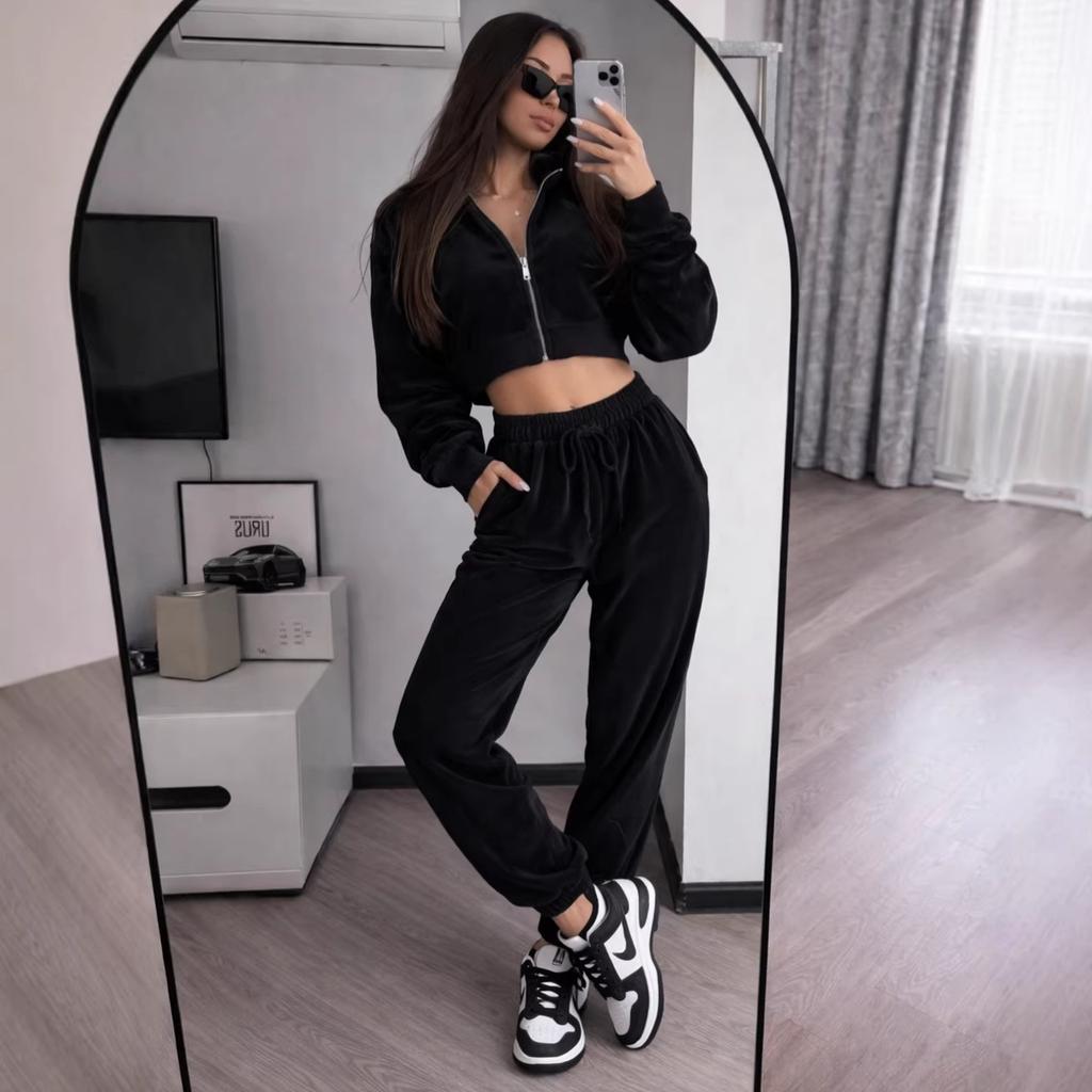 Cross-border European and American Women's Clothing Amazon Hooded Cardigan Slim-fitting Inner Tube Top Sports Elastic Pants