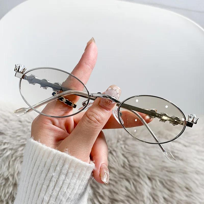 

Metal Oval Glasses For Women Rhinestone Diamonds Sunglasses Unisex Bling Eyeglasses Frames Uv400 Fashion Eyewear New In