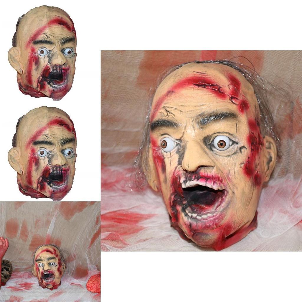 Horror Latex Foam Zombie Dry Corpse Hanging Head For Halloween Escape Room Decor And Costume