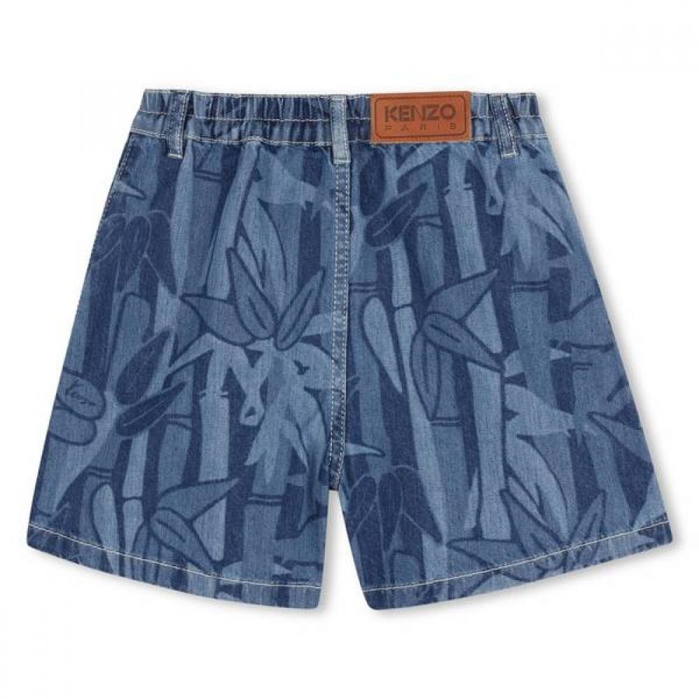 Kenzo Kids 14 Years Denim Shorts Eden Jungle Leaf Print