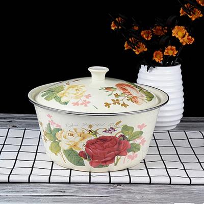 Terrinas Esmaltadas com Tampa Tigela Esmaltada Espessa Tigela Grande Doméstica Panela de Sopa Tigela para Recheio de Bolinho de Banha Tigela Chinesa