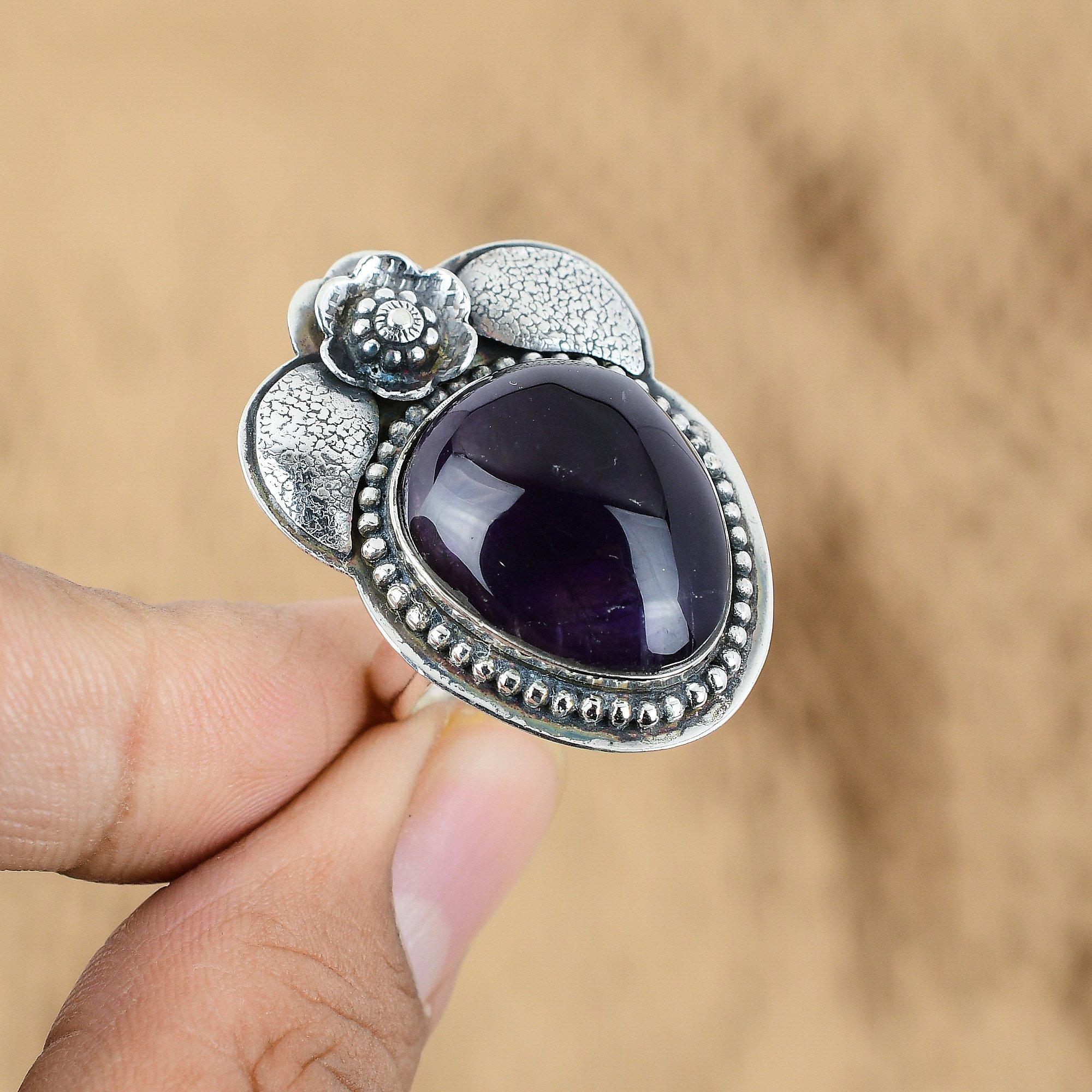

925 Sterling Silver Natural African Amethyst Flower Promise Sister Ring Jewelry Yes
