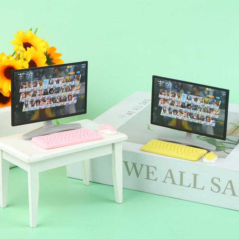 3Pcs/Set 1:12 Dollhouse Miniature Desktop Computer Keyboard Mouse Tv Model Home Decor Toy Doll House Accessories