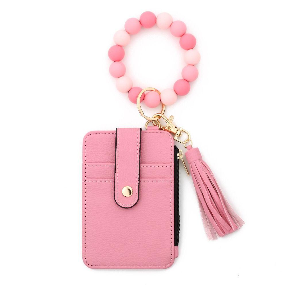 Faux Leather Card Holder Bracelet Keychain Wristband Card Case Keyring  Fashion Accessory