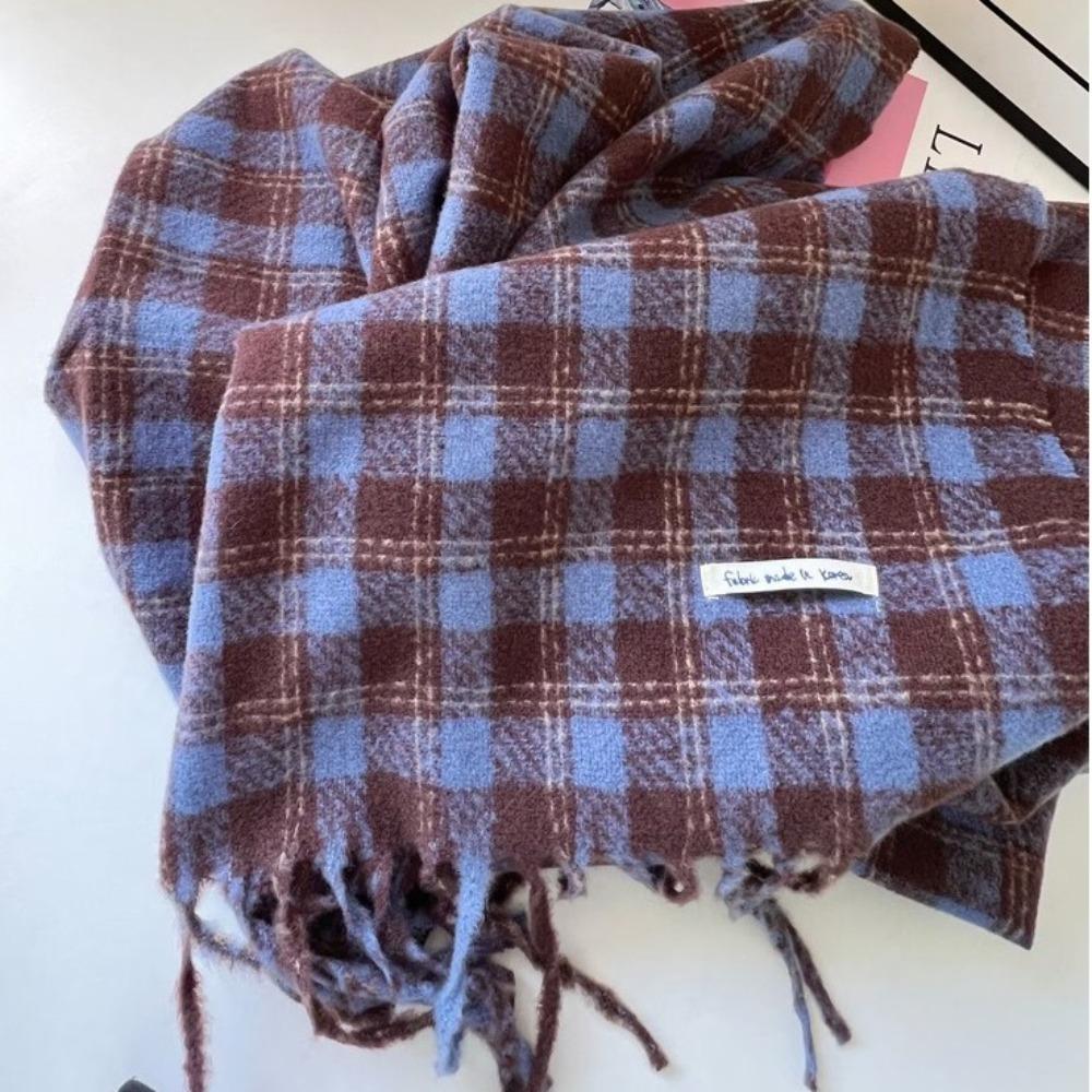 Tassel Winter Cashmere Scarves Plush Long Shawl Retro Plaid Wool Scarf  Autumn