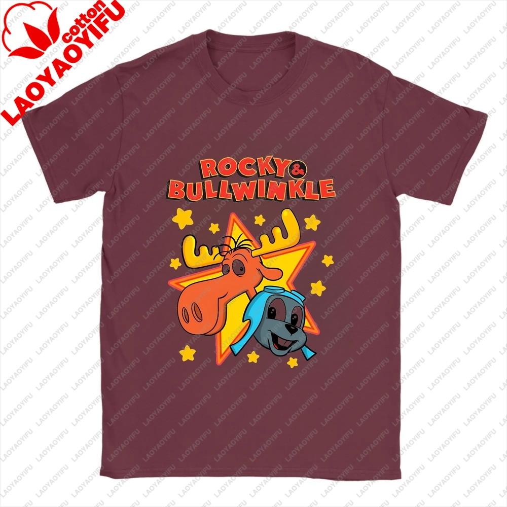 Unique Rocky and Bullwinkle Unisex Fun Crazy Neutral Classic Cotton Short-Sleeved T-Shirt for Both Unisex and WoUnisex