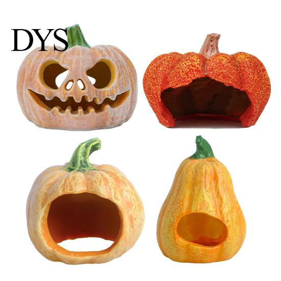 Fish Tank Landscaping Ornament Halloween Pumpkin Aquarium Hideout, Ghost Face Betta Reptile Accessories Hide Cave, Decorative Shrimp Hideaway for