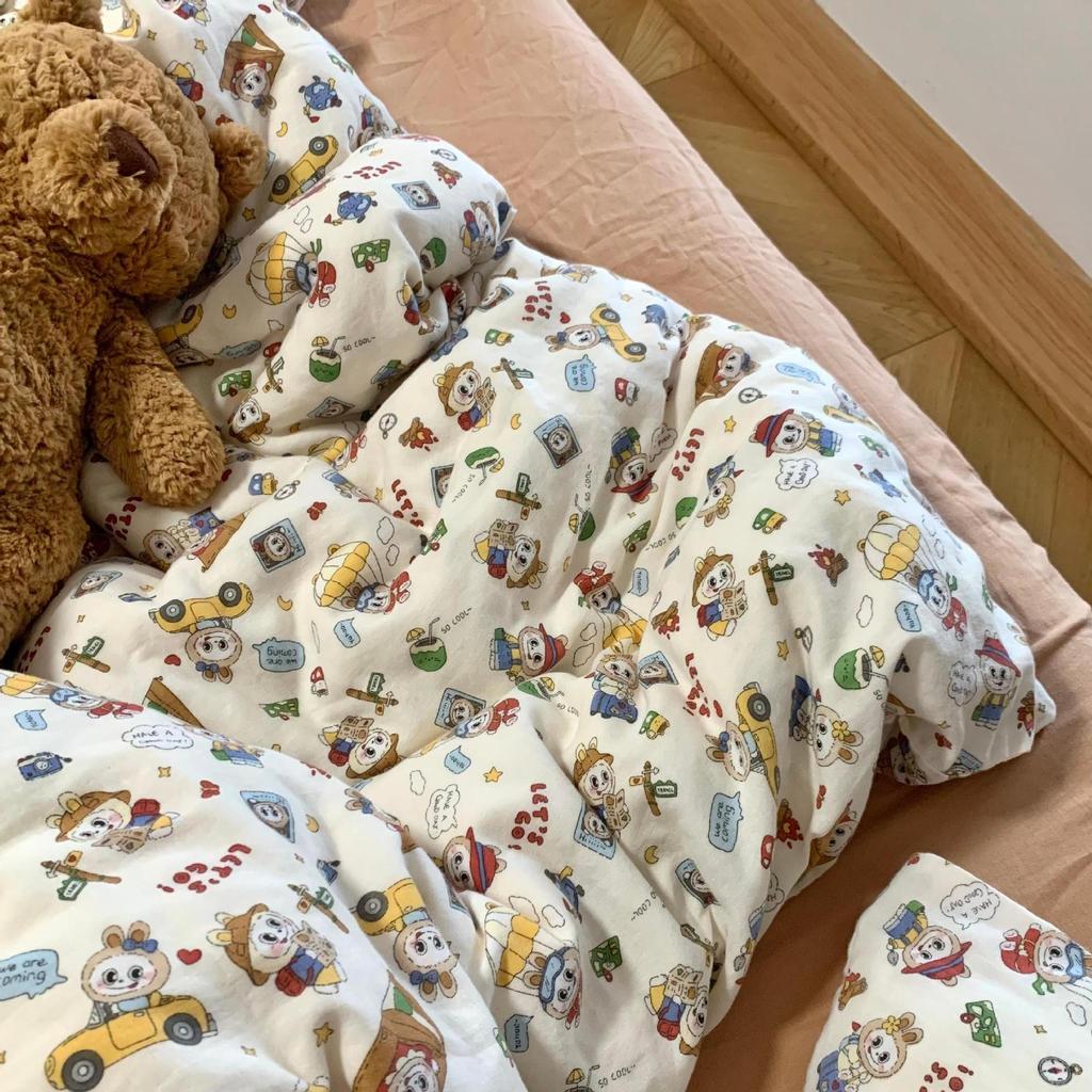 Live Broadcast Explosion Class A Maternal And Infant Grade Cotton Pure Cotton Double-Layer Yarn 4-Pcs Set Student Children'S Dormitory 3Pc Quilt Cover