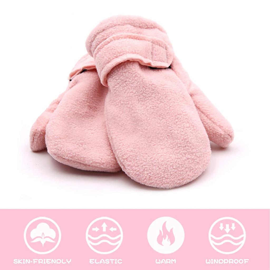 Thick Polar Fleece Mittens for Children Boys Girls Winter Gloves Warm Skiing Gloves Adjustable Lined Gloves Hand Warmers