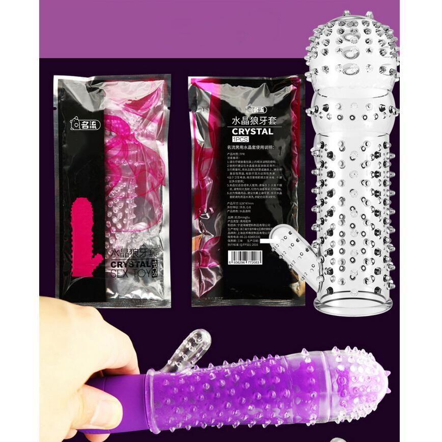 4 styly Wolf Tooth Crystal Prodloužení penisu Časosběrné Cvičení Sex produkty hračky pro páry Velké částice stimulace bodu G Mužský kondom Měkký střih