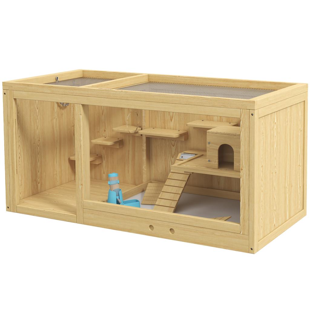 Hamster Cage, Rodent Habitat, Multi-Level Platforms, Ladder, Swings, 100 x 50 x 50 cm, Natural
