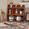 Desktop Retro Wooden Storage & Organization Rack for Journals, Ornaments, Coffee Cups, and Perfume.
