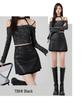 T98 Brown High-Waisted Leather Midi Skirt - Retro Distressed Style for Autumn/Winter