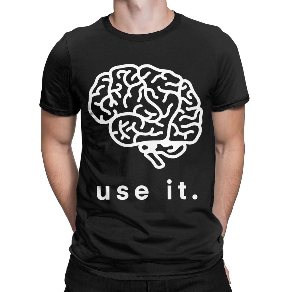 Please Use It Your Brain T-Shirts Men Funny Pure Cotton Tee Shirt Round Collar Short Sleeve T Shirts Summer Clothing