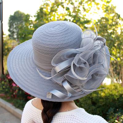 Spring And Summer Mesh Sun Hat Eugen Yarn Flower Temperament Wedding Hat Sun Protection Dome Big Eaves Hat Fashion Hat Women
