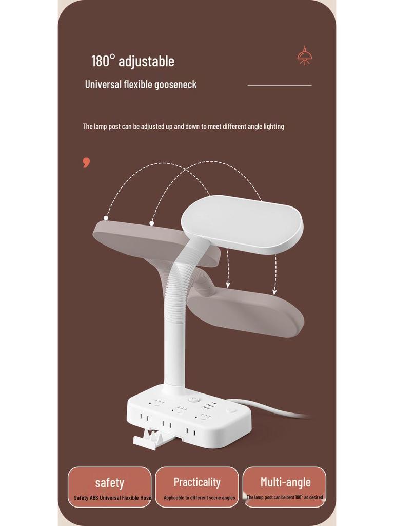 Eye Protecting Desk and Bedside Lamp with Power Strip for Dorms