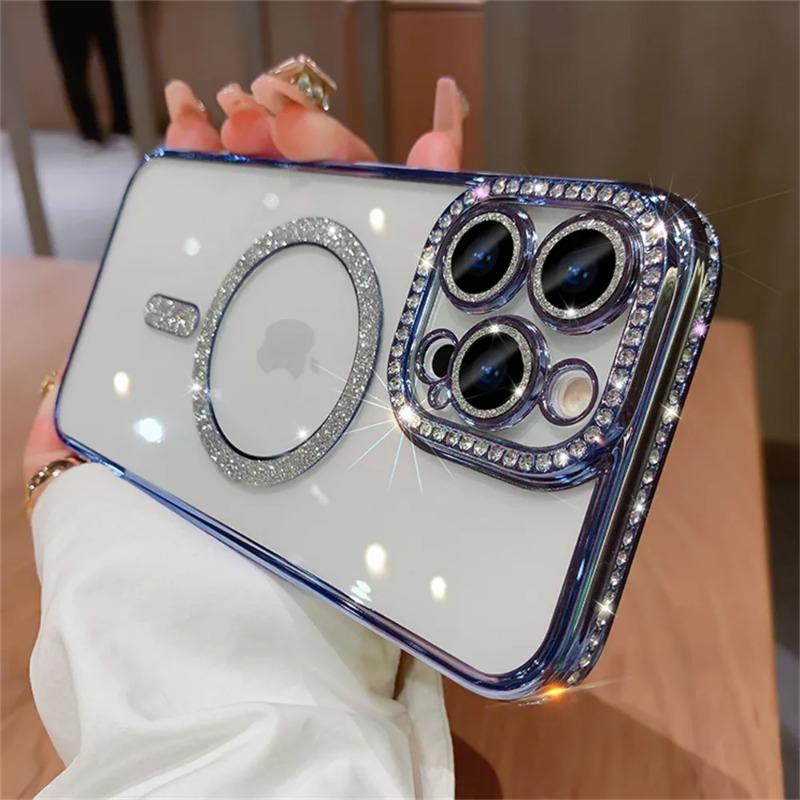 Luxury Diamond Glitter Magnetic Soft Case for Magsafe IPhone 15 14 13 12 11 Pro Max Plus 15Pro 14Pro Mac Safe Shockproof Cover