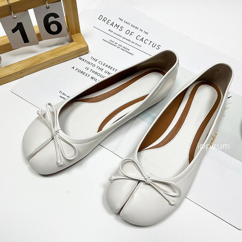 Mode IPPEUM Ballerinas Damen Zehentrenner Schuhe Übergröße 44 Schwarzes Leder Mary Janes Schmetterlingsknoten Ballerinas Zapatos mujer