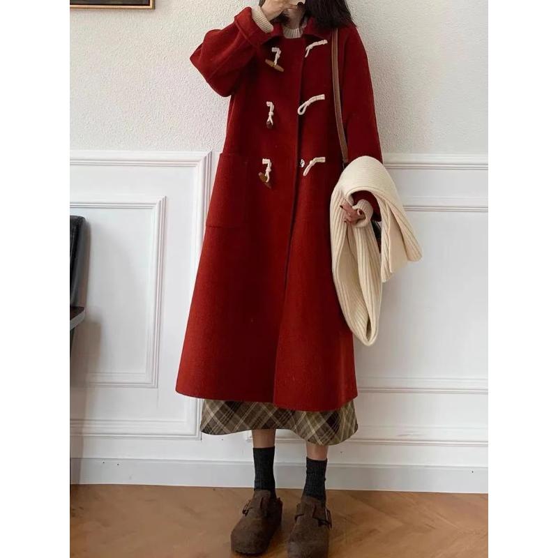 Dufflecoat mit Knebelknöpfen Damen Wollmantel Einfarbig Strickjacke Oberteil