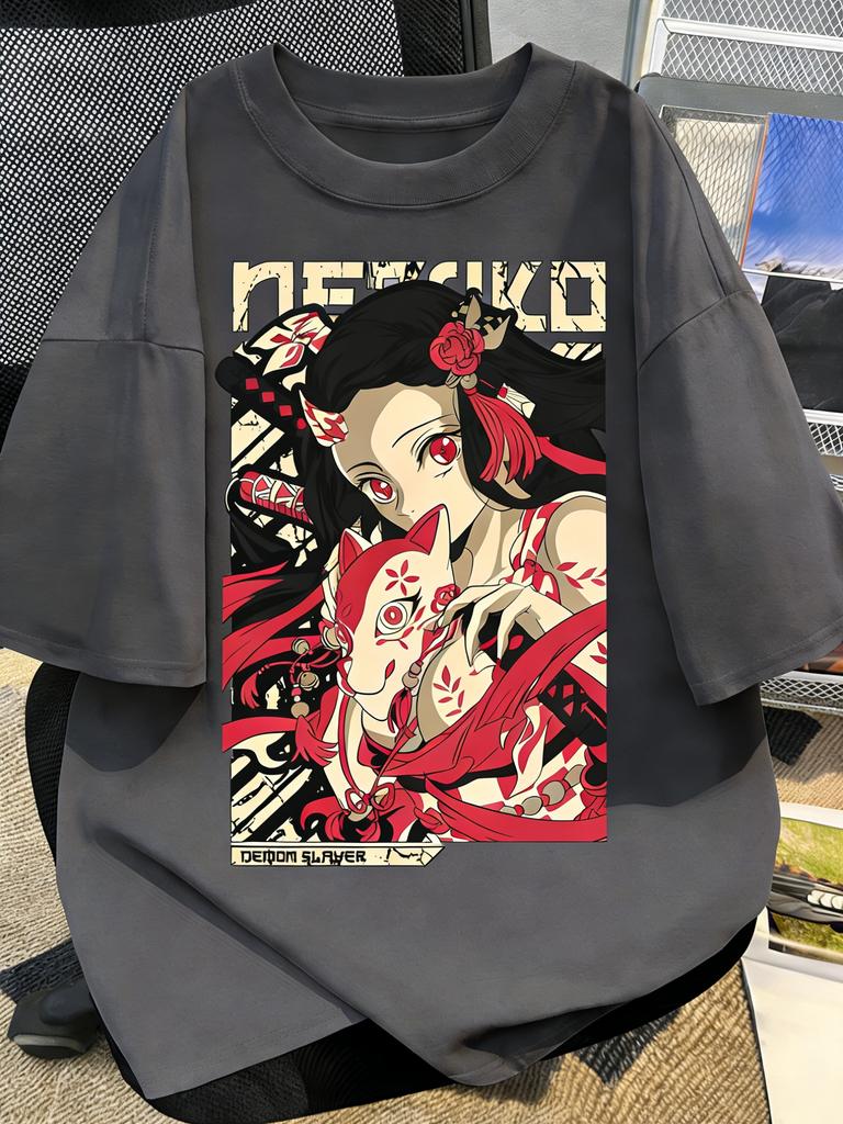 Plus Size Summer Demon Slayer Anime Printed Unisex and Women Tshirt Casual Parent Child Top Fashion Street Wear Harajuku Style Y2K