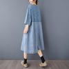 New Vintage Summer Denim Dress Women Plus Size Elegant Loose Blue Maxi Basic Dresses O Neck