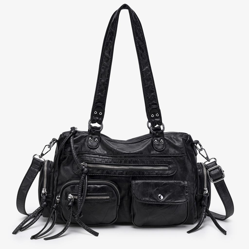 Commuter Large Capacity Crossbody Bag, High-end Zipper Handbag, Fashionable Single Shoulder Washed Women's Tote Bag