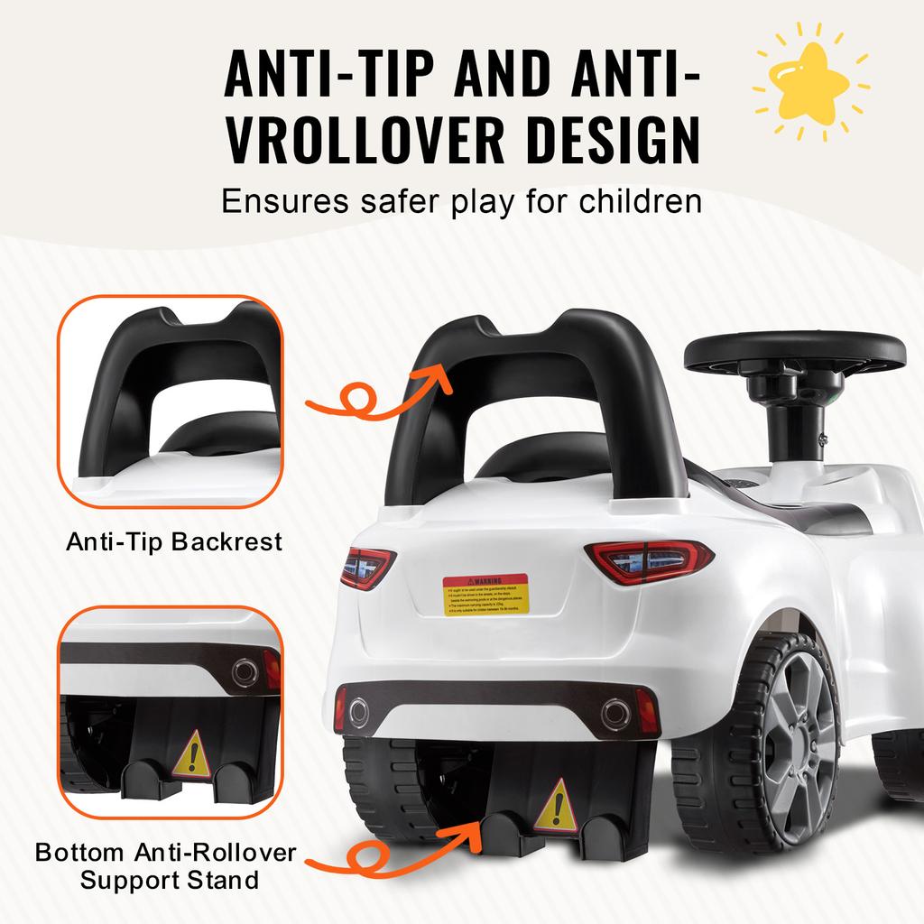 SucceBuy White/Pink Ride On Push Car Classic Kids Ride On Sports Toy Car with Music Steering Wheel for Toddlers Boys Girls