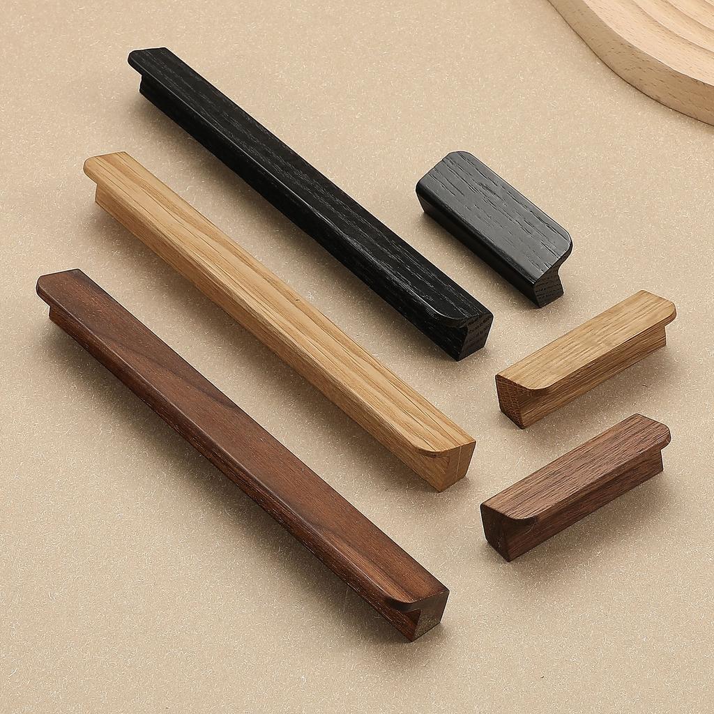 Wooden Pulls Wardrobe Door Handle Beech Wood Black Walnut Drawer Knob Cabinet Bedside Table Pull