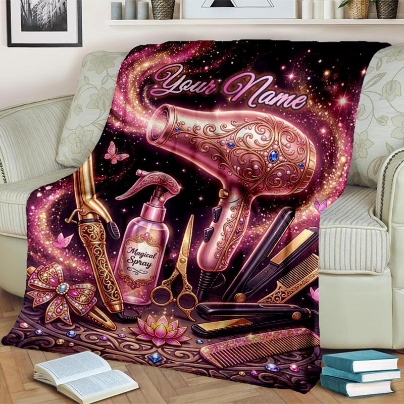 1PC Custom Name Glamorous Hair Tools Fantasy blanket versatile,all-season throw suitable for the living room,bedroom,camping,travel,and gift