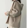 Women Autumn Hooded Woolen CoatLoose Solid Color Simple Wool Jacket Y2k Streetwear