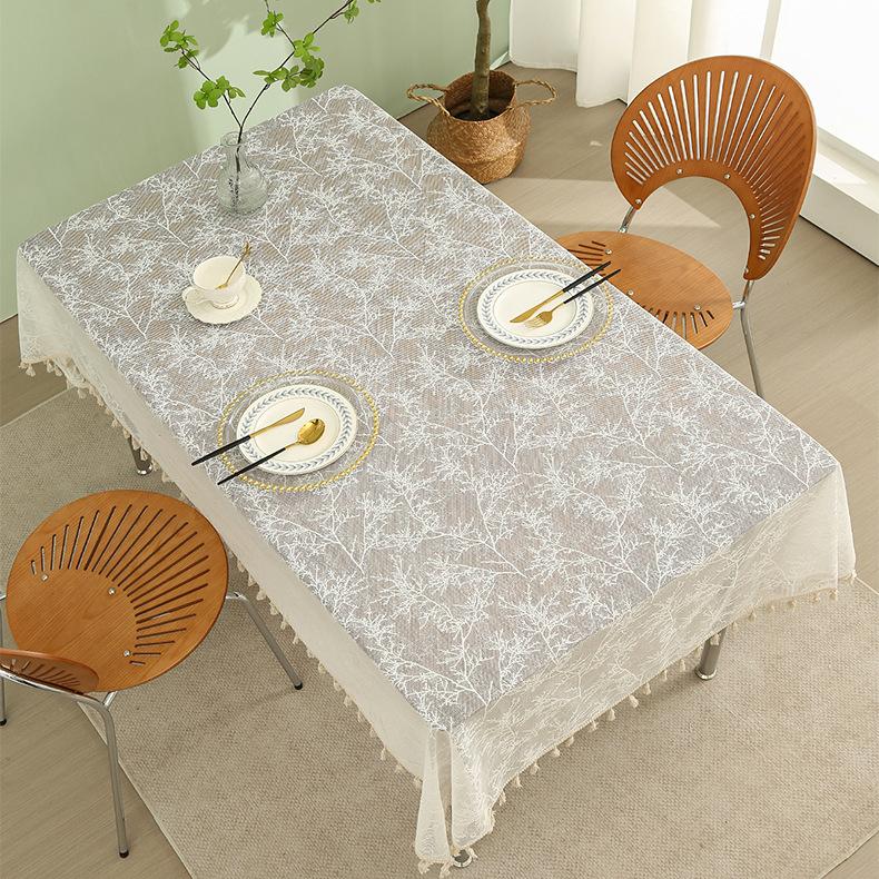 New Simple White Tablecloth Household Lace Fringed Lace Rectangular Dining Table Cloth Coffee Table Tablecloth Tablecloth
